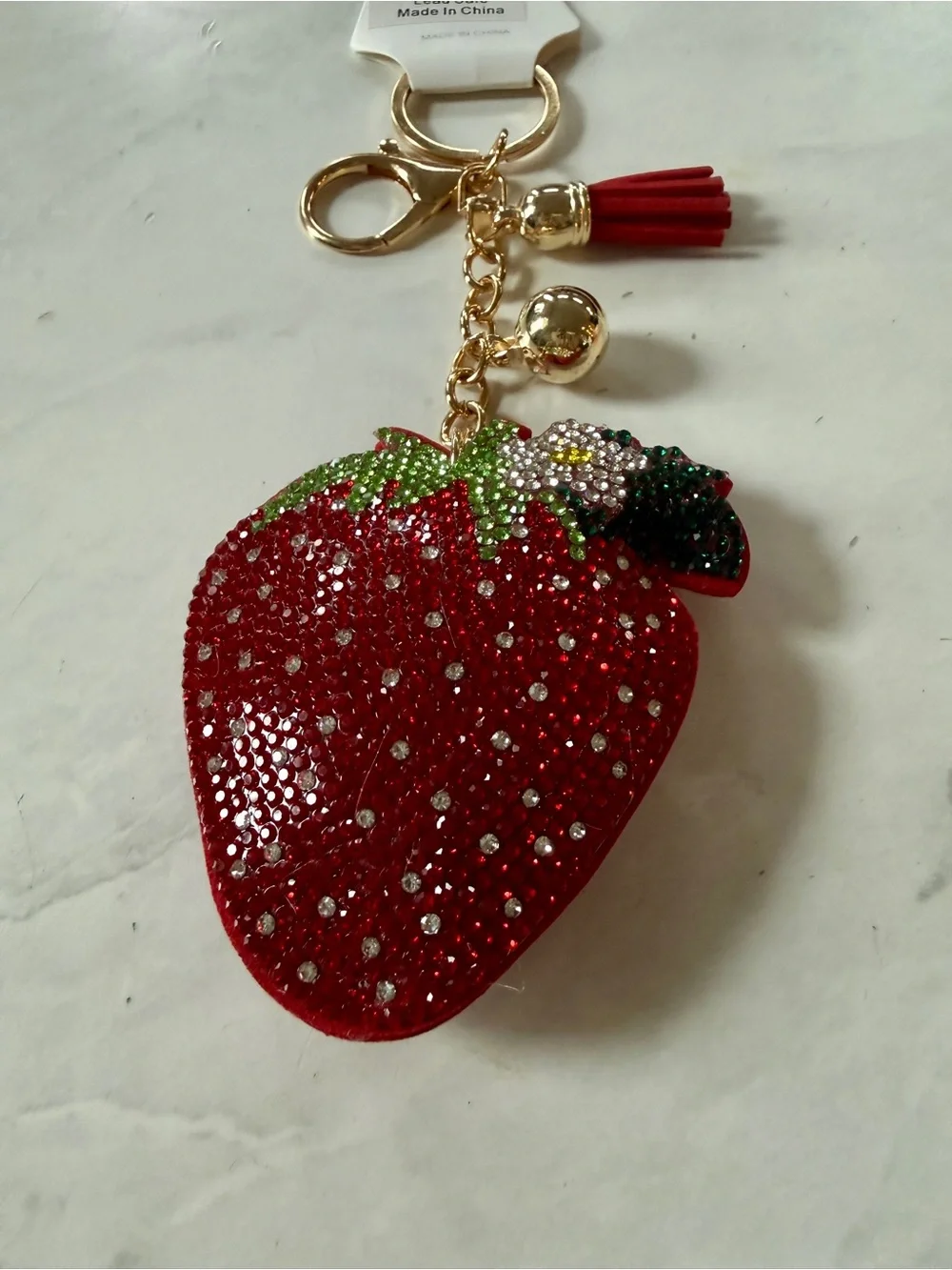 New Red Puffy Bling Rhinestone Strawberry Bag Charm / Keychain 🍓